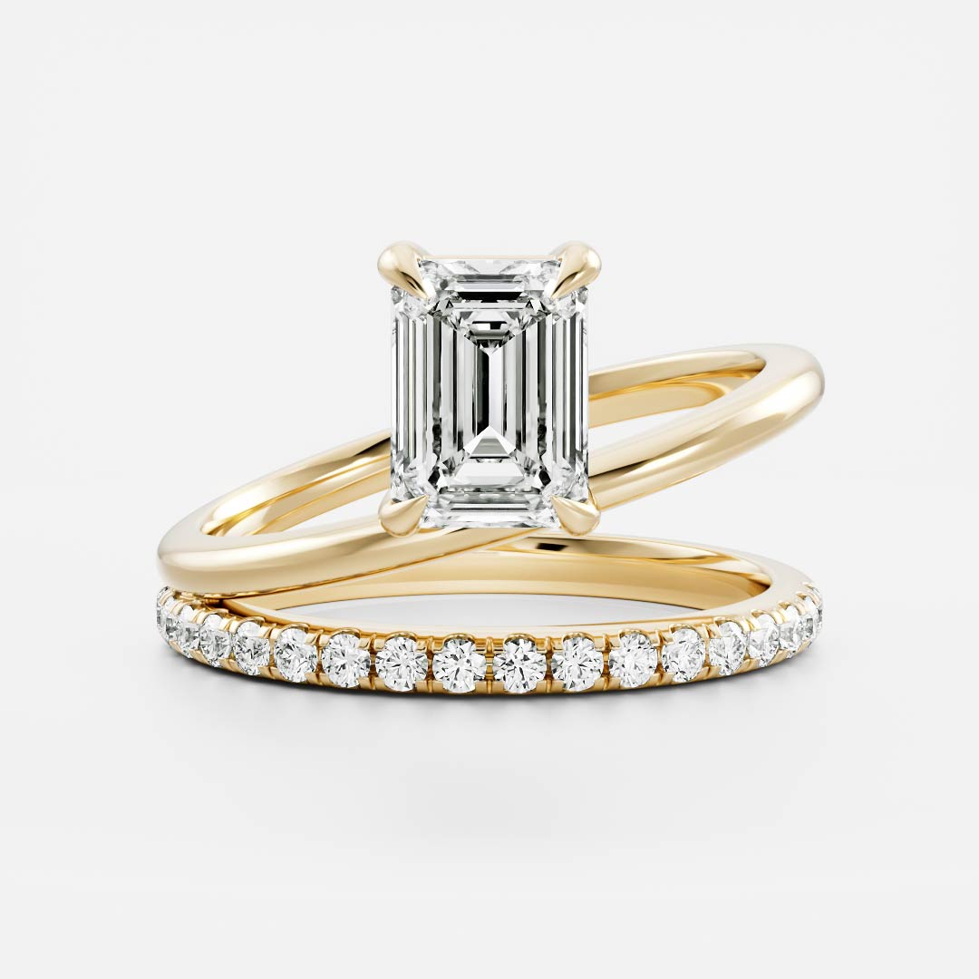 The Emerie Ring - Emerald Double Band Solitaire