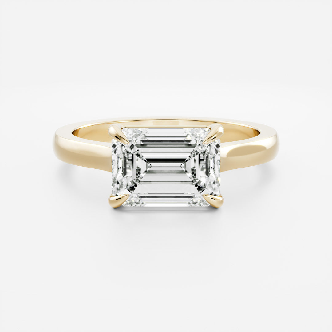 Emerald Cut East West Solitaire Engagement Ring 14k/18K Yellow Gold, Moissanite Emerald Cut Ring, Forever engagement ring hot wedding ring