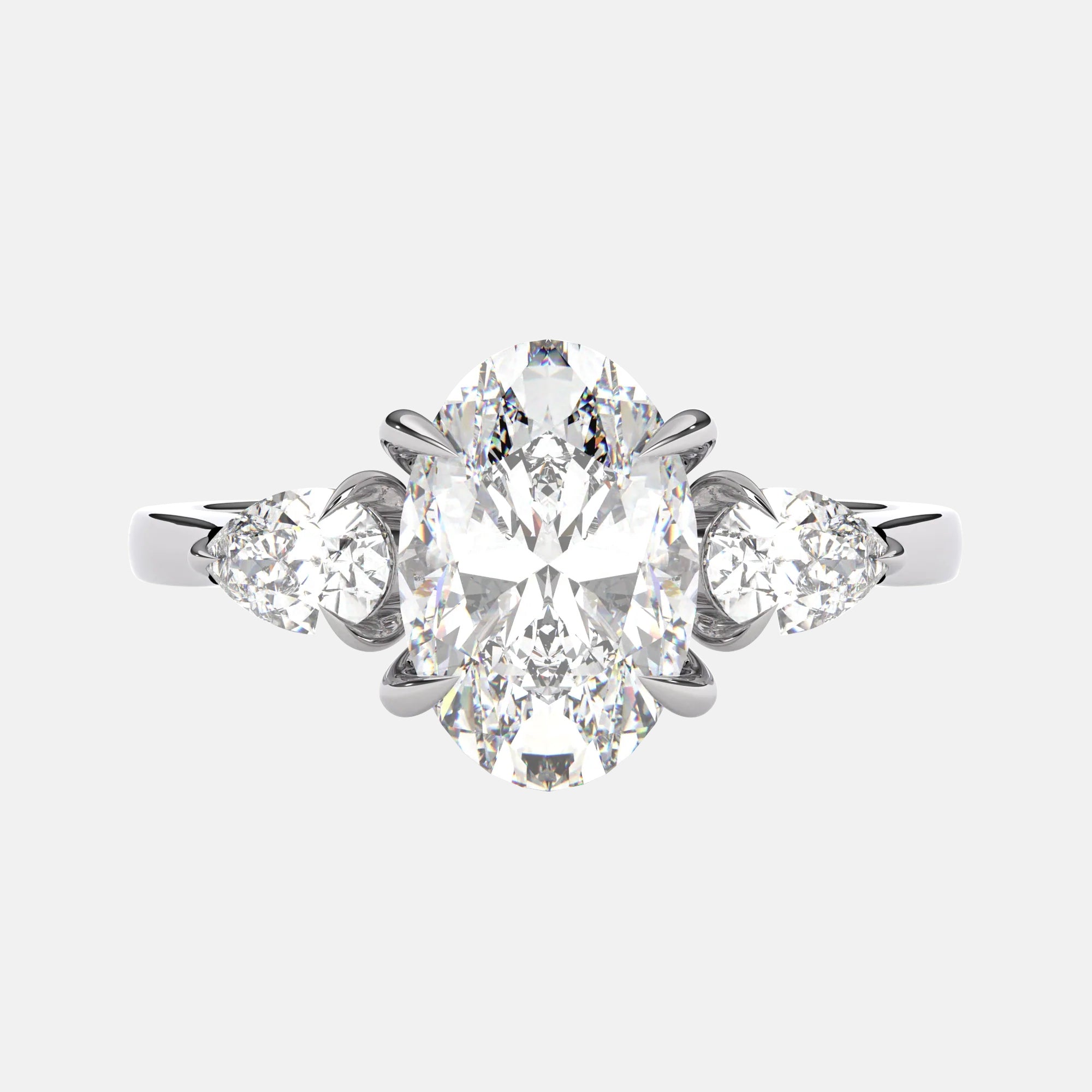 The Florence Ring -  9x6mm (1.8ct) Moissanite Oval & Pear Trilogy