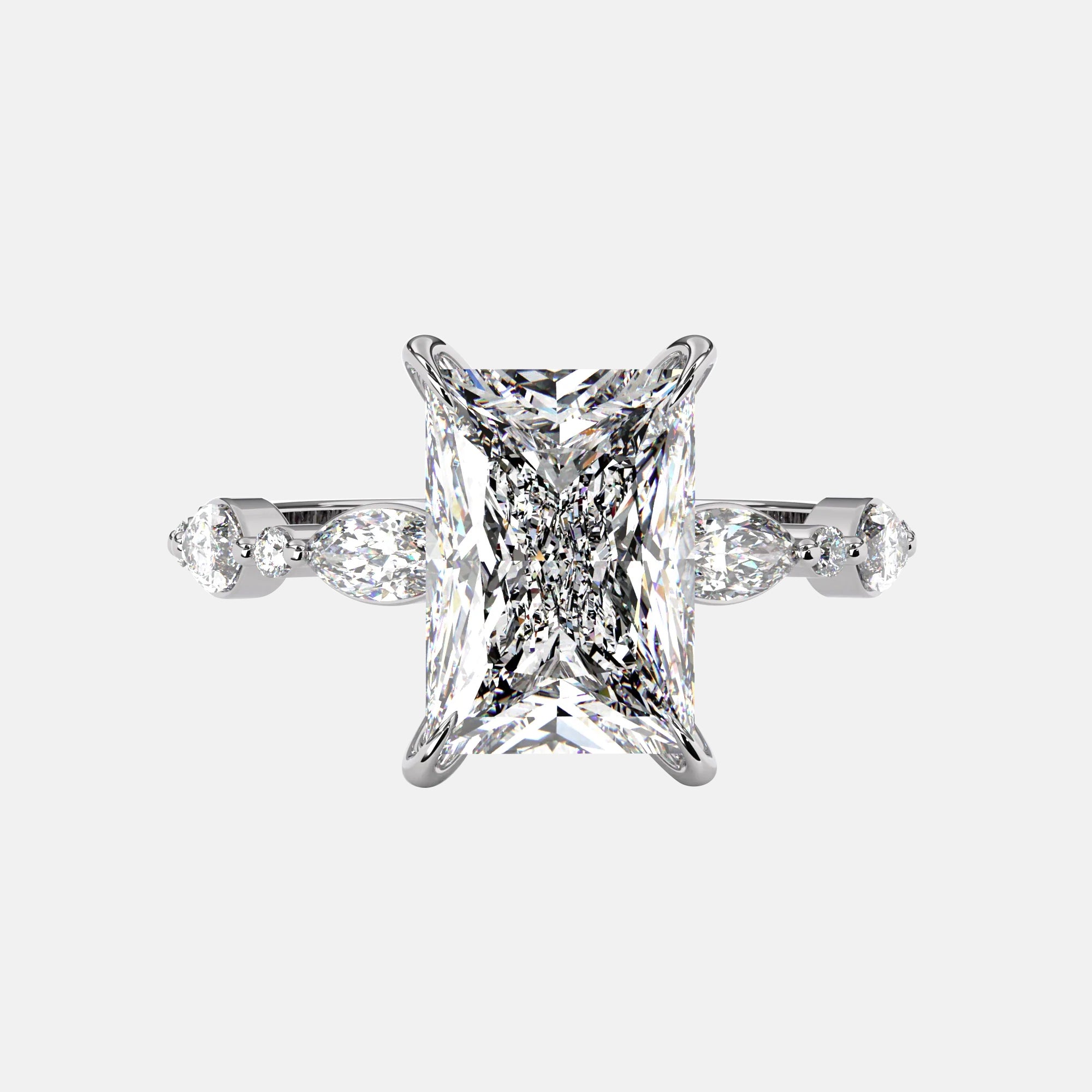 The Celeste Ring - 10x7mm (3.5ct) Moissanite Oval Solitaire with Marquise and Round Brilliant Band