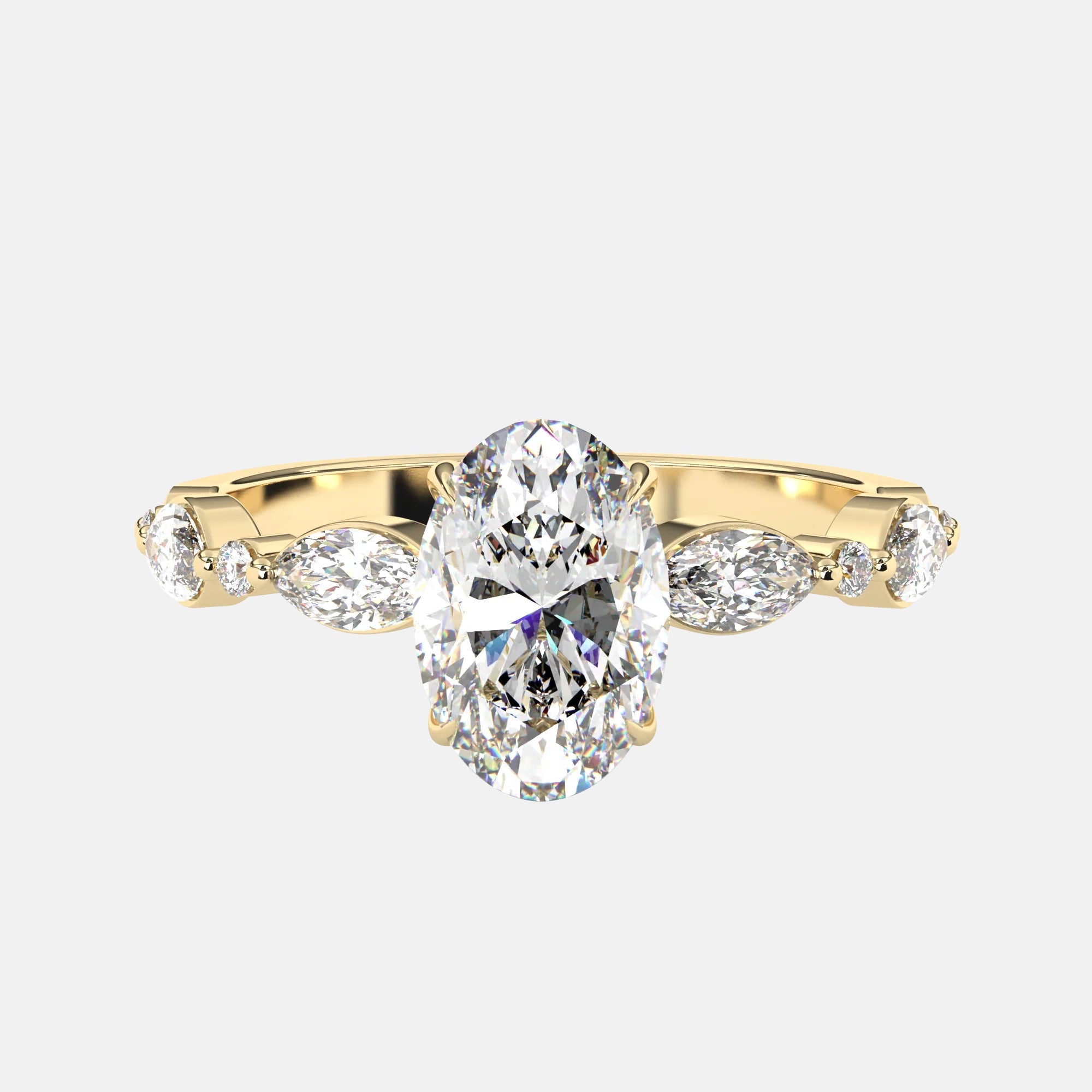 The Avery Ring - 9x7mm (2.1ct) Moissanite Oval Solitaire with Marquise Band