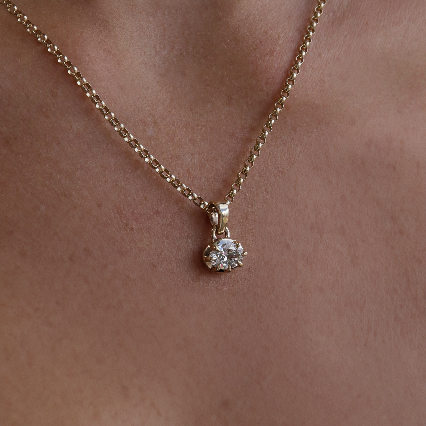 The Allegra Petite Pendant - Oval Pendant with Belcher Chain