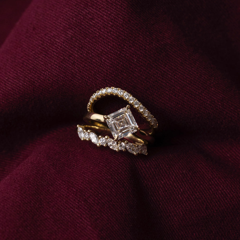 The Elmira Ring - East-West Asscher Cathedral Solitaire