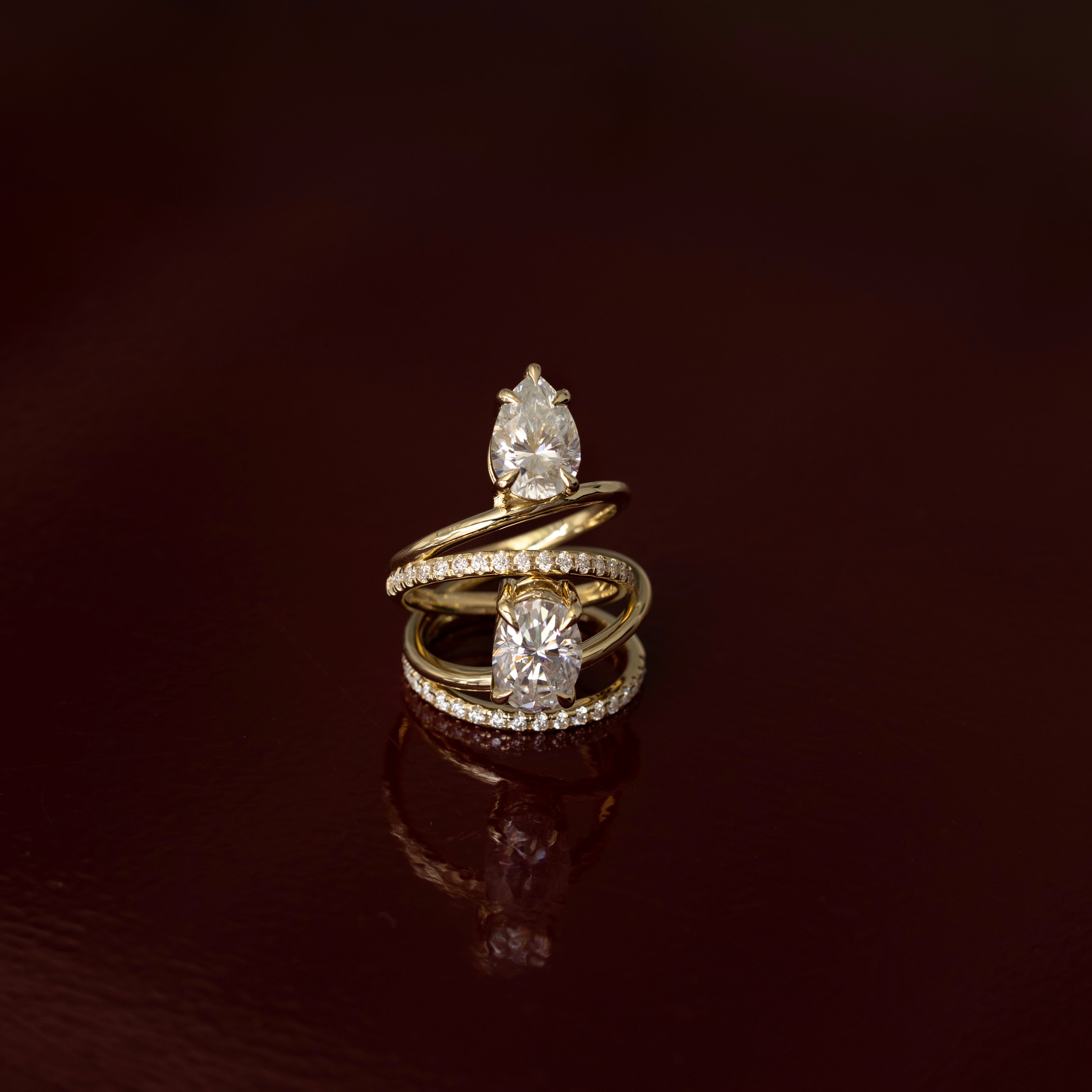 The Emerie Ring - Pear Double Band Solitaire