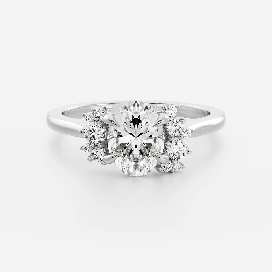 The Fleur Ring - Oval With Round Brilliant Accent Stones