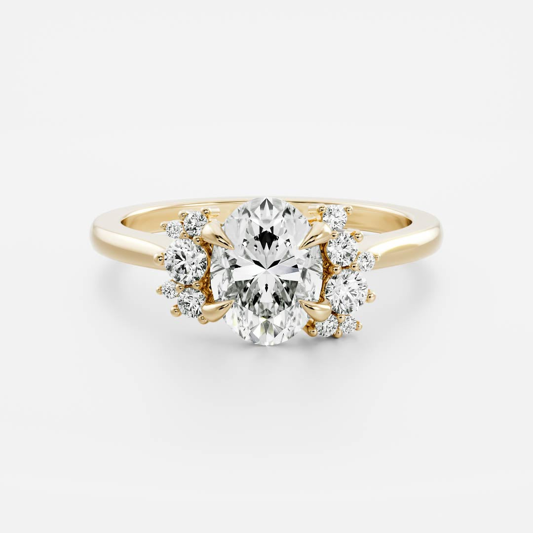 The Fleur Ring - Oval With Round Brilliant Accent Stones