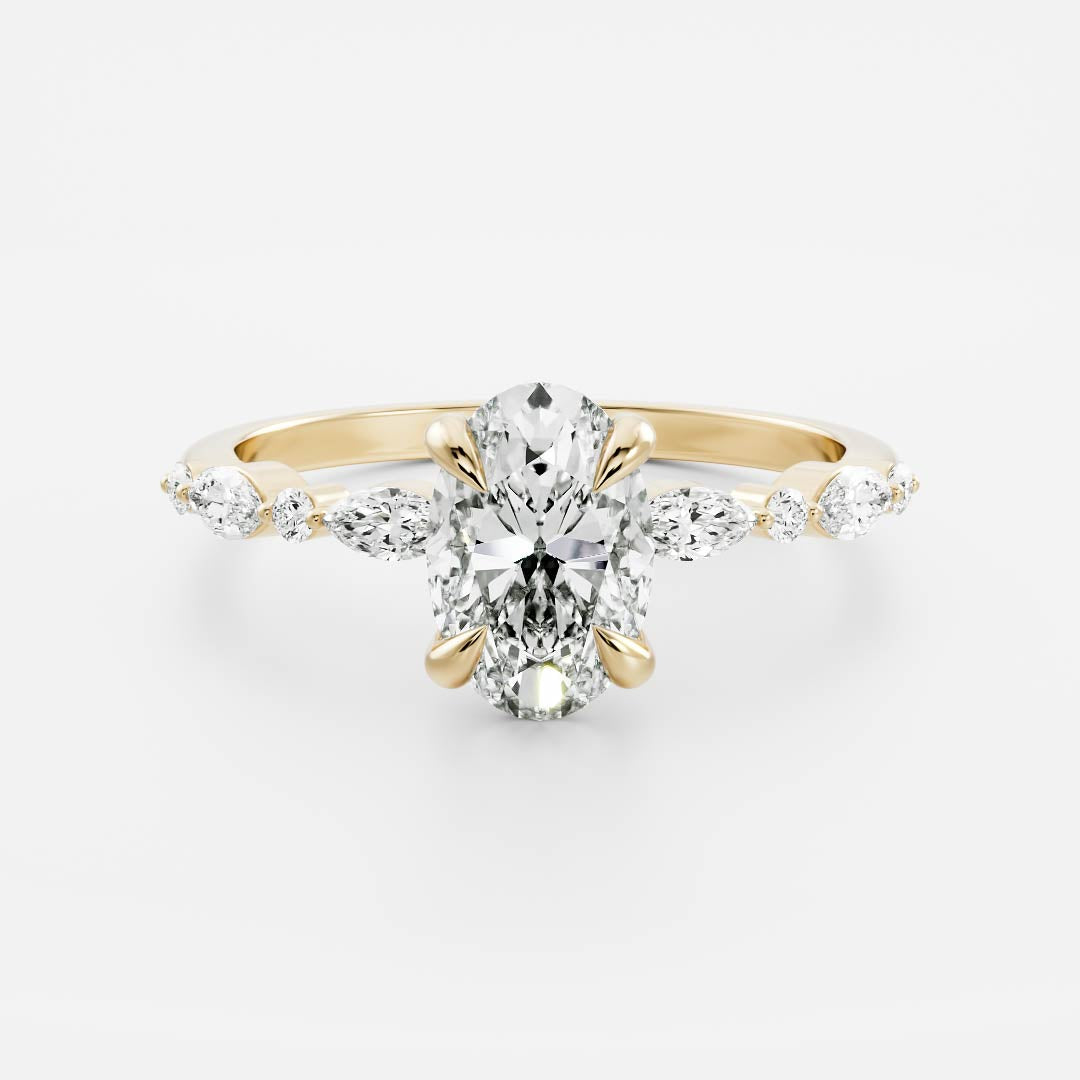 The Avery Ring - 1.5ct Moissanite Oval Solitaire with Marquise Band