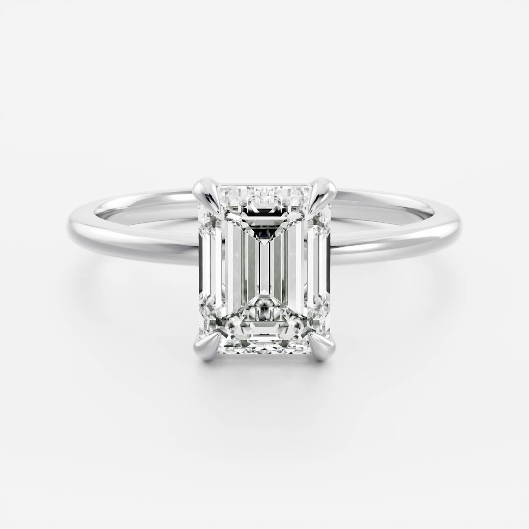 The Audrey Ring - 8x6mm (1.9ct) Moissanite Emerald Solitaire with Hidden Halo
