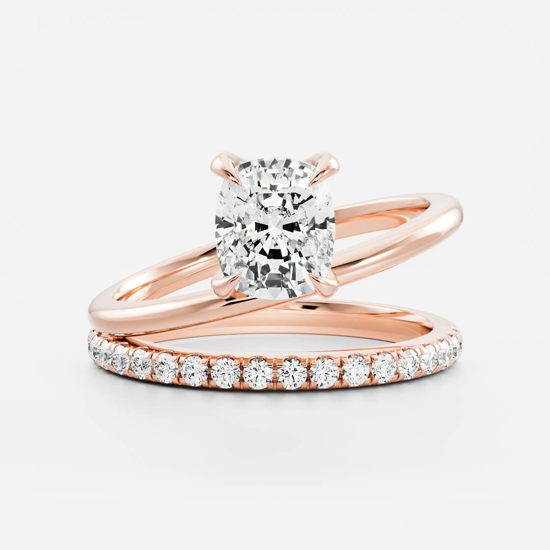 The Emerie Ring - Elongated Cushion Double Band Solitaire