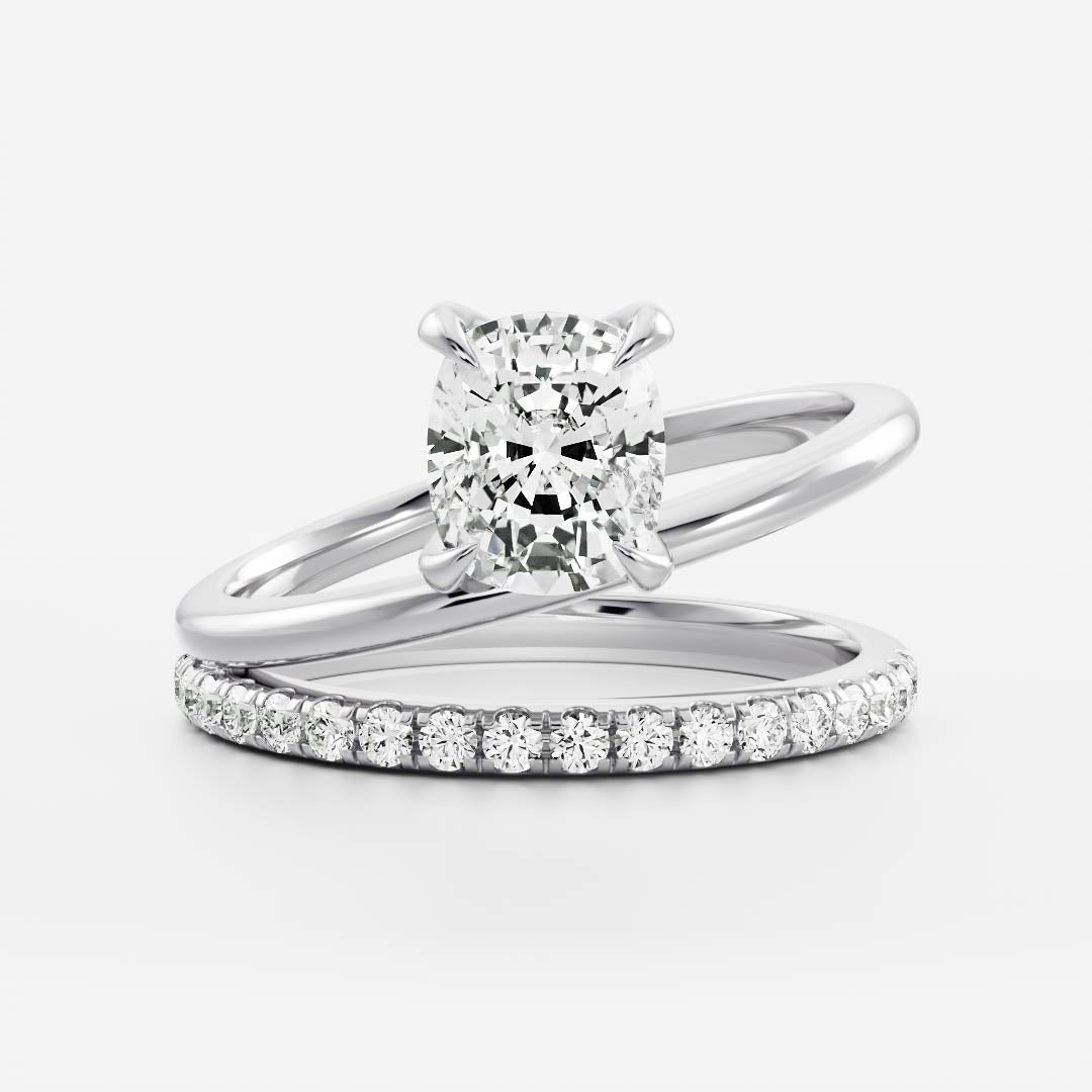 The Emerie Ring - Elongated Cushion Double Band Solitaire