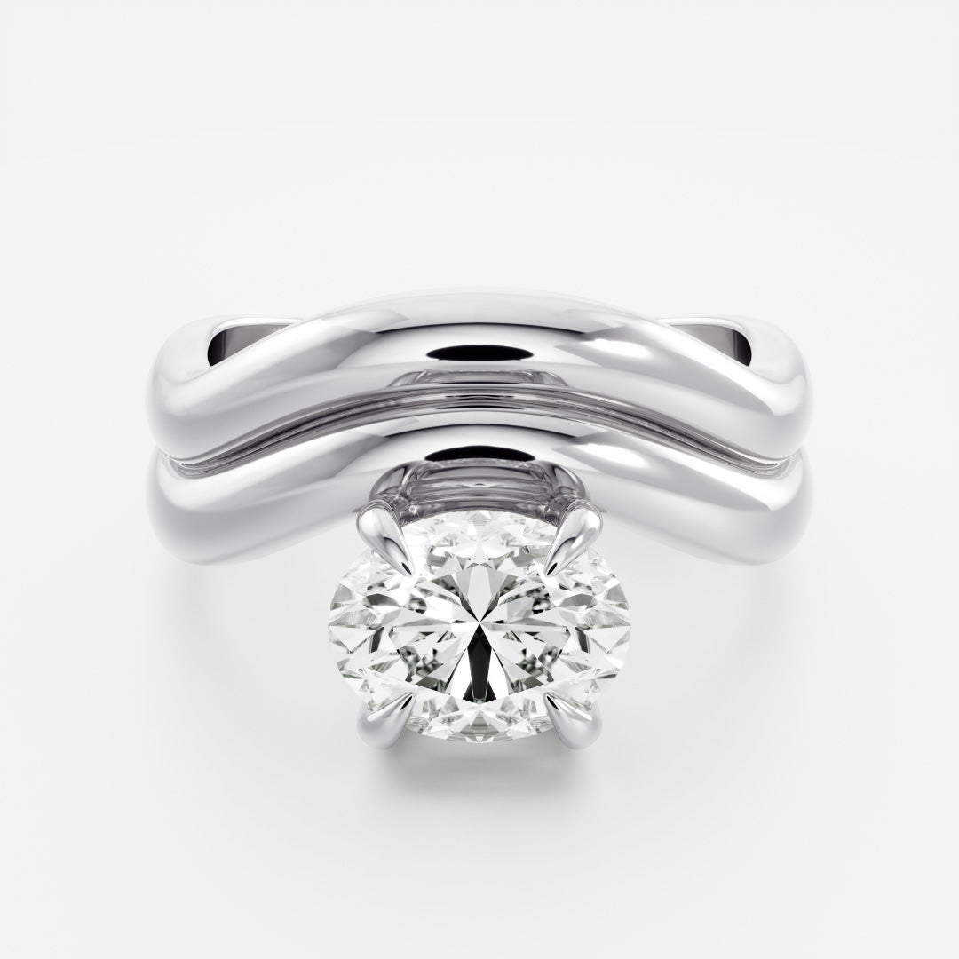 The Azariah Ring - Oval Solitaire with Double Curved Band