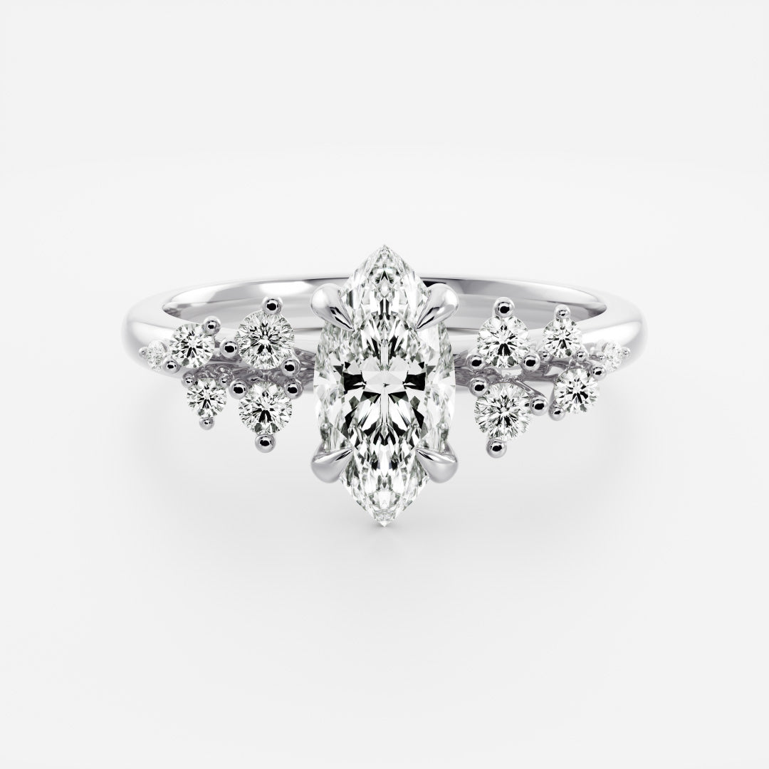 The Aurora Ring - 1.04ct Lab Grown Diamond Marquise with Round Brilliant Accents