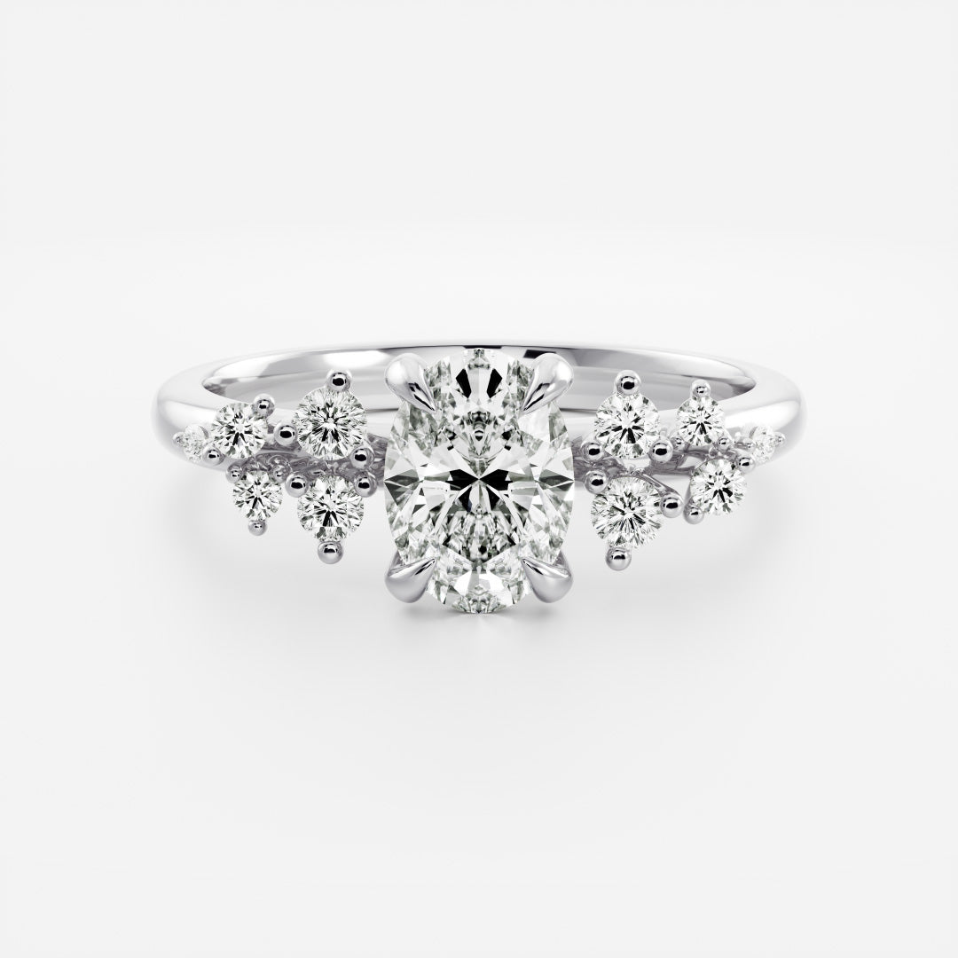 The Aurora Ring - 1.00ct Lab Grown Diamond Oval with Round Brilliant Accents