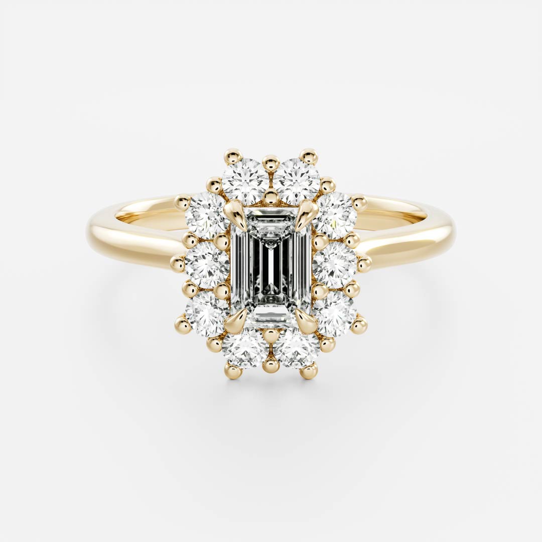 The Eloise Ring - Emerald Antique Halo