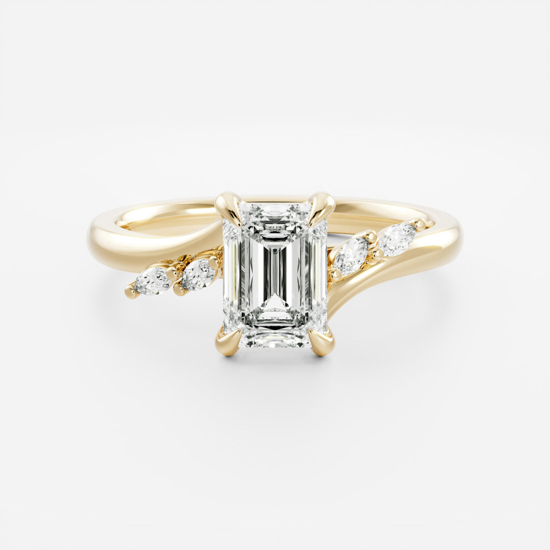 The Amira Ring - 1.50ct Lab Grown Diamond Emerald with Marquise Accents