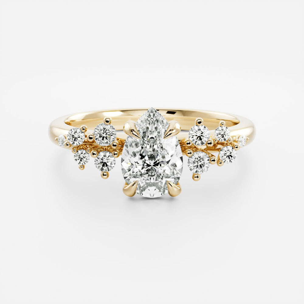 The Aurora Ring - 1.00ct Lab Grown Diamond Pear with Round Brilliant Accents