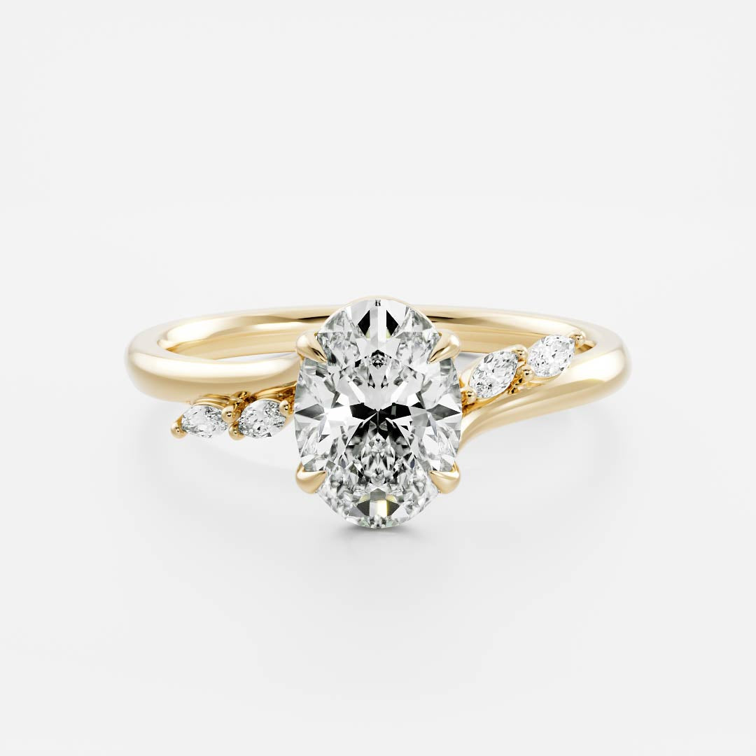 The Amira Ring - 9x7mm (2.1ct) Moissanite Oval with Marquise Accents