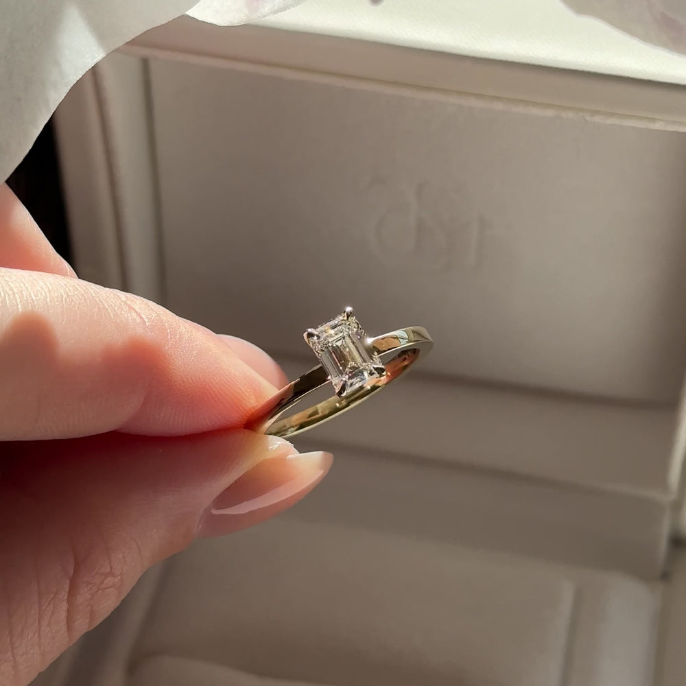 
                      
                        Load and play video in Gallery viewer, The Audrey Ring - 1.00ct Lab Grown Diamond Emerald Solitaire
                      
                    