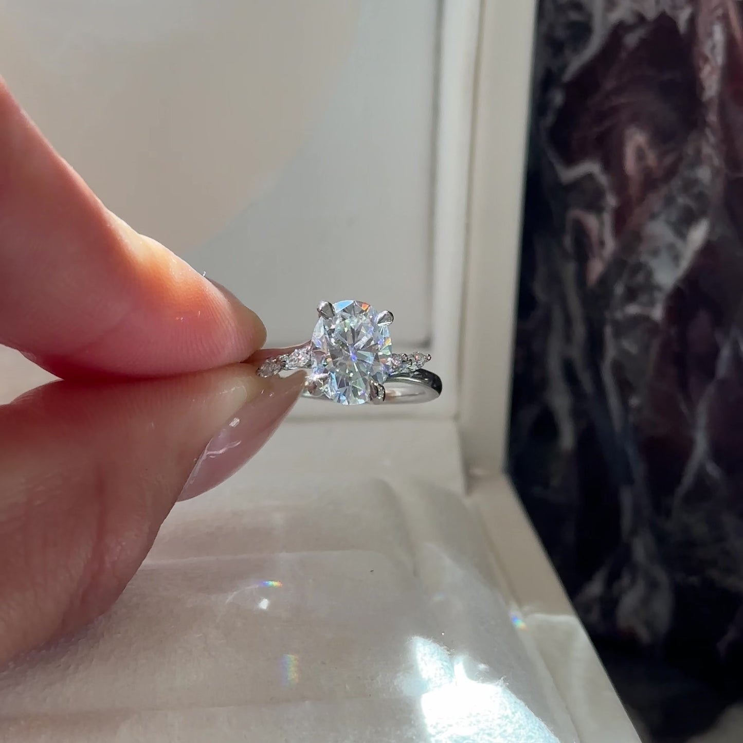 The Amira Ring - 2.1ct Moissanite Oval with Marquise Accents