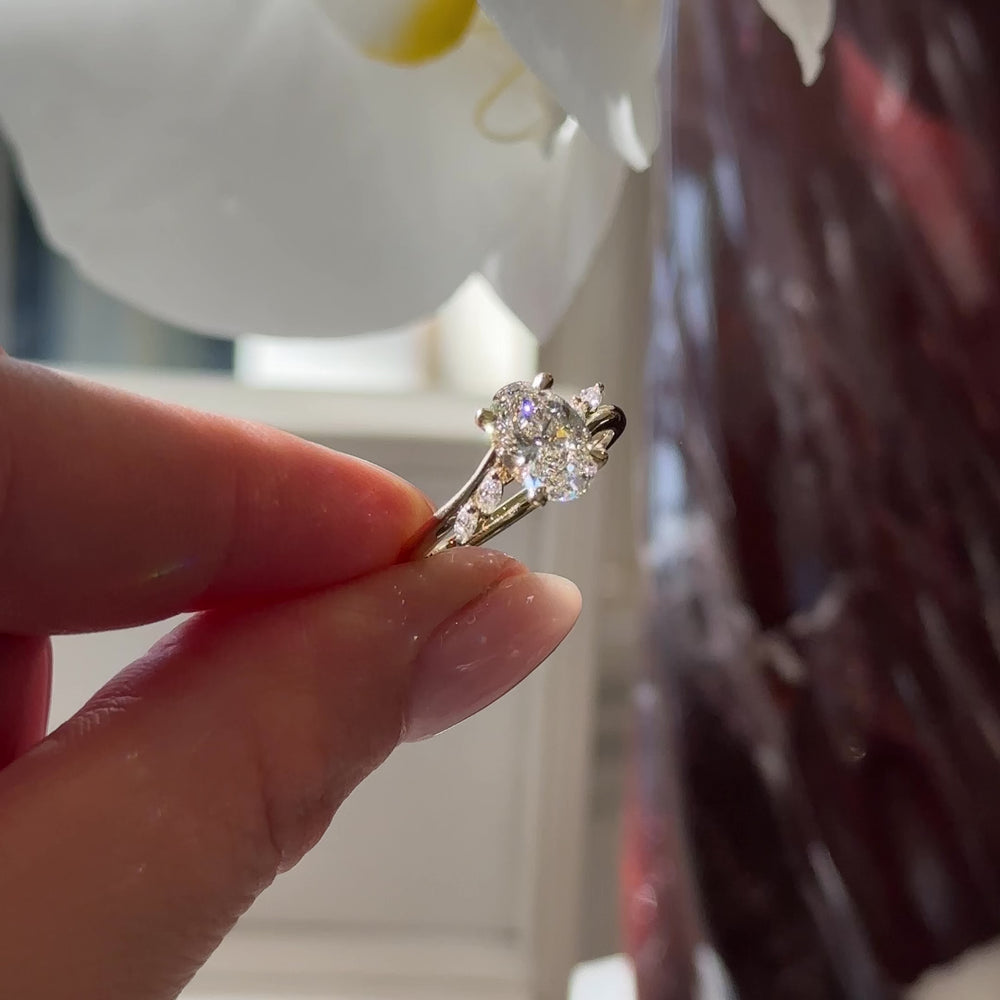 
                      
                        Load and play video in Gallery viewer, The Amira Ring - 1.55ct Lab Grown Diamond Oval with Marquise Accents
                      
                    