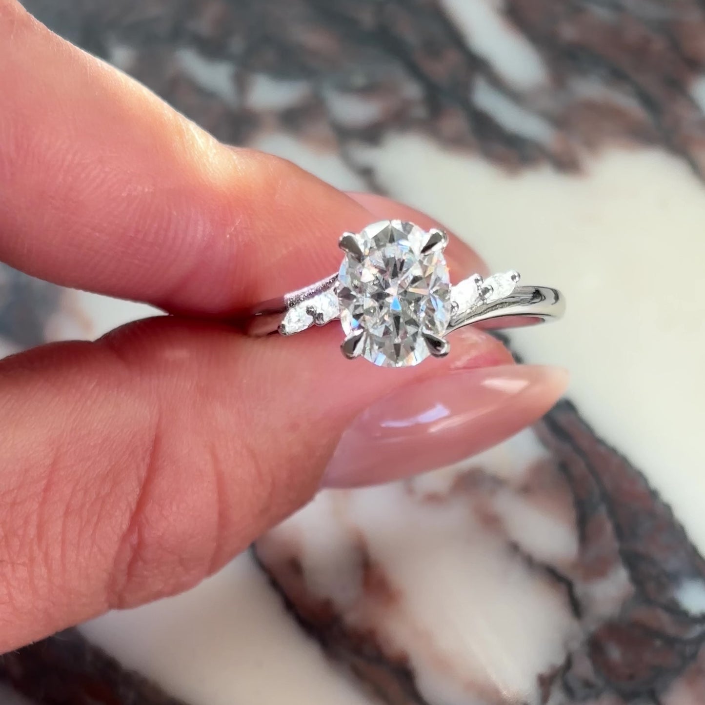 The Amira Ring - 2.1ct Moissanite Oval with Marquise Accents