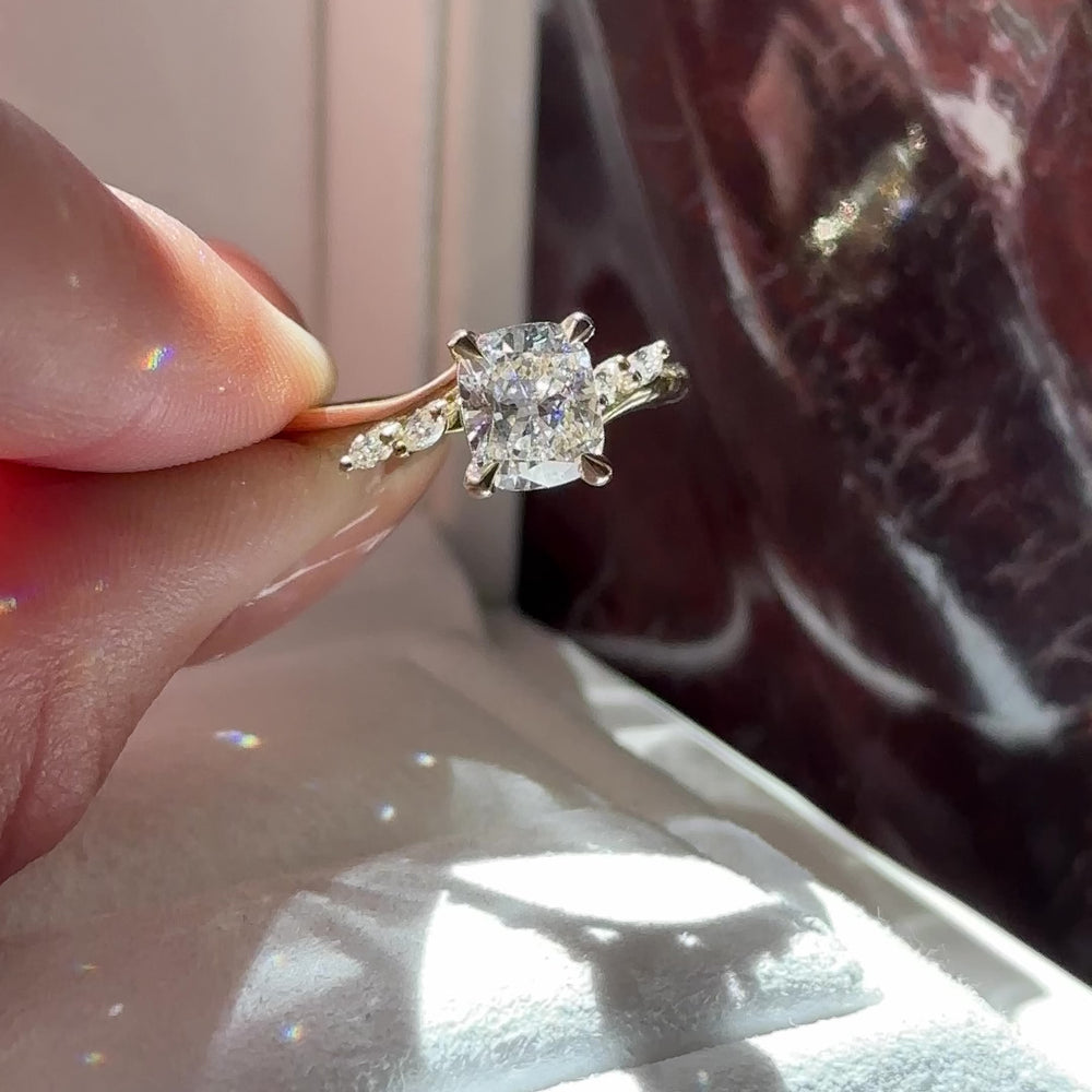 
                      
                        Load and play video in Gallery viewer, The Amira Ring - 1.51ct Lab Grown Diamond Elongated Cushion with Marquise Accents
                      
                    