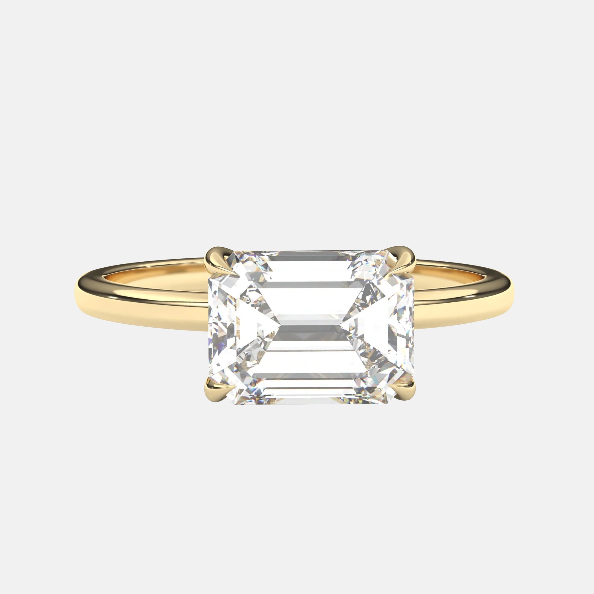 East To West Ring, 3 CT Emerald Cut Moissanite Engagement Ring, Solitaire Ring, store Emerald Cut Wedding Ring, 14K Solid Yellow Gold Emerald Ring