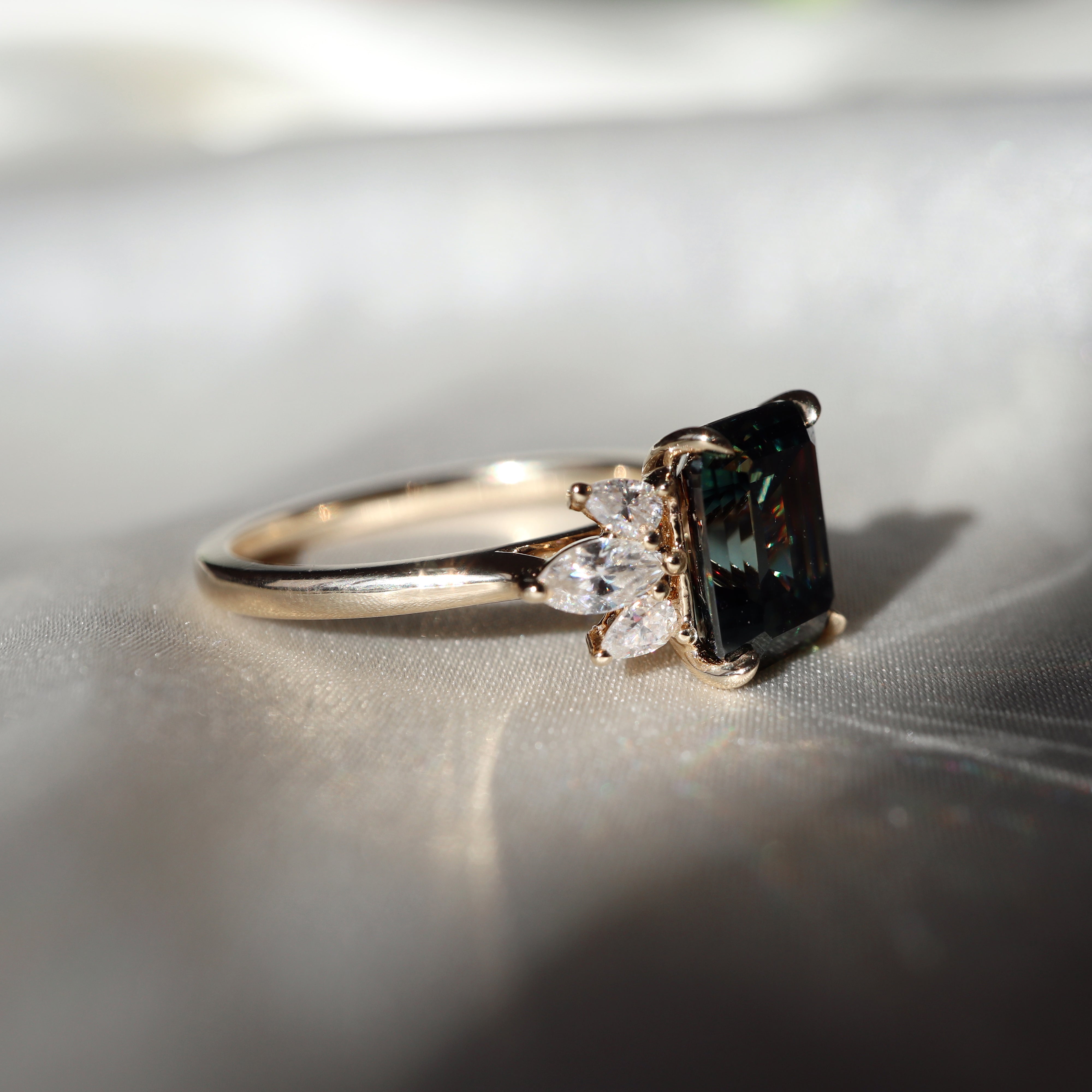 The Juniper Ring - Ornate Emerald With Accent Stones