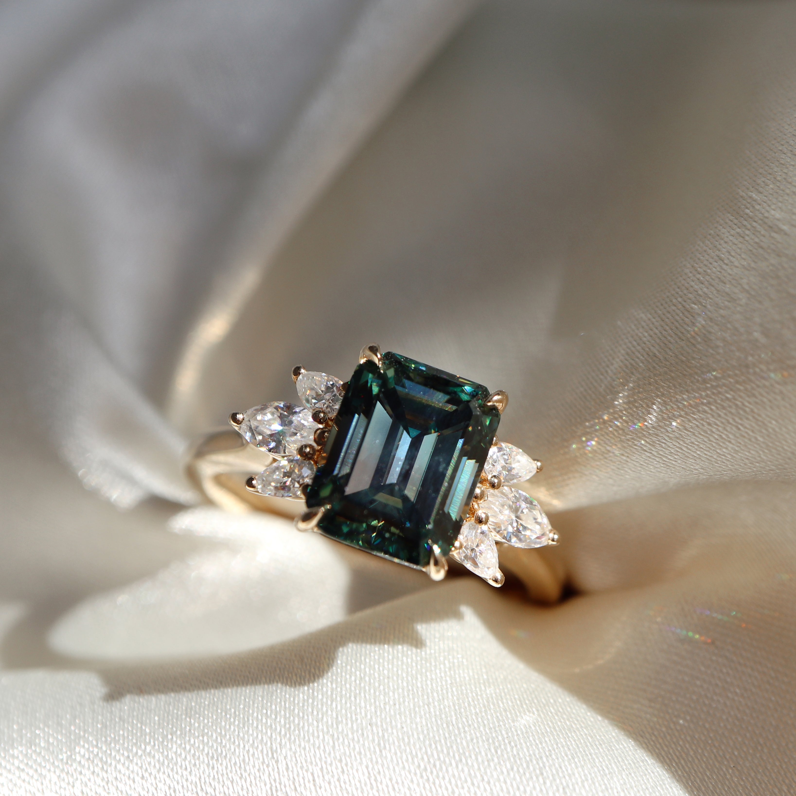 The Juniper Ring - Ornate Emerald With Accent Stones