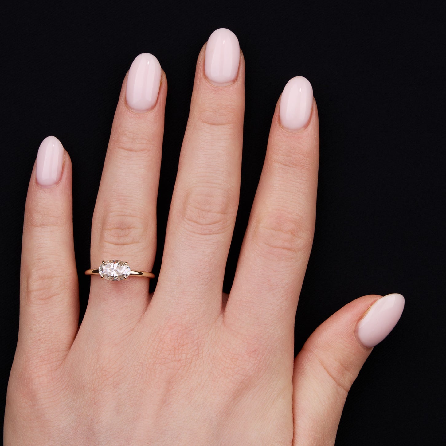 Horizontal Oval Diamond Bezel Set Engagement Ring