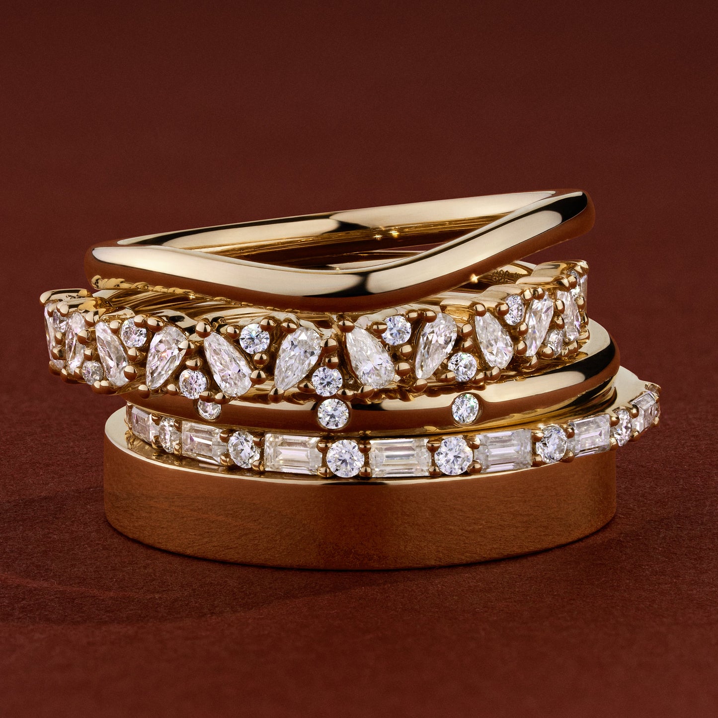 The Greta Ring - Alternating Baguette and Round Wedding Band